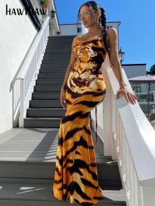 Robe Hawthaw Femmes Tigre Imprimé Moulante Sans Manches Party Club Soirée Longue Robe 2022 Vêtements d'été Articles En Gros Pour Les Affaires