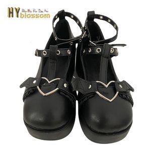 Dress Heart 393 Sweet Buckle Wedges Mary Janes Women Pink T-String Dikke platform Lolita Woman Punk Gothic Cosplay Shoes 43 230717