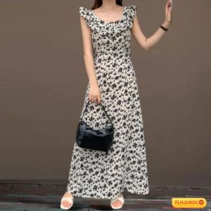 Jurk Hot Sales Vakantie Huwelijksreis Zoet 2023 Vrouwen Flare Mouw Japan Meisjes Leuke Bloemen Retro Vintage Datum Ruches Lange Maxi Jurk