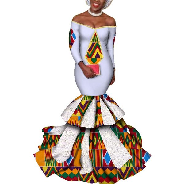 Robe chaude Vestidos Dashiki femmes robe coton imprimé vêtements traditionnels africains queue de poisson et vêtements au sol femmes WY3423