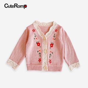 Jurk Baby Peuter Baby Meisjes Gebreid Lange mouw Wit Roze Vest Trui voor 03yeas Bloemen Mouwloos Button Down Vest Uitloper