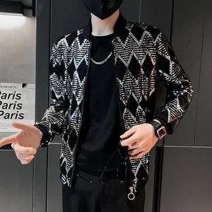 Dress Jas Hommes Nouveau Diamant Plaid Vestes Hommes Hip Hop Y2k Bombers Veste Night Club Stage Streetwear Mince Manteau Vêtements Veste Homme