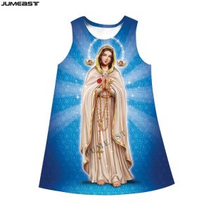 Robe Jumeast 3D Vierge Marie Imprimé Femmes Robes Christian Ange Graphique Mode D'été Sans Manches Jupe Lolita Chemise De Nuit Vêtements