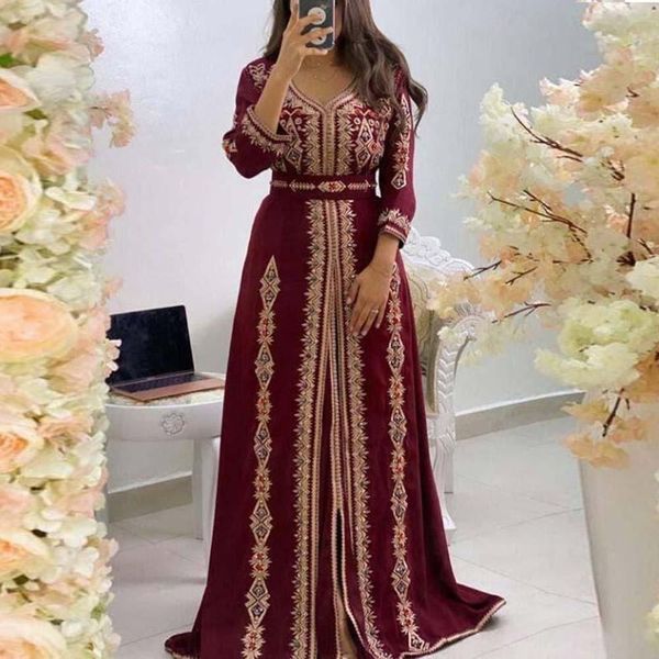 Vestido Kaftan Vestidos Cuentas lujosas Mujeres Dubai Bordado Elegante Manga larga Musulmán Abaya Islam Turquía Jellaba Vestido largo marroquí