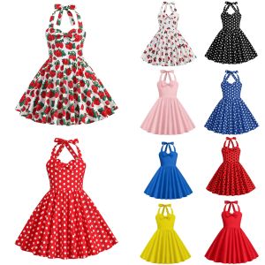 Jurk Kinderen Meisjes Vintage Halternek Jurk Polka Dots Cherry Aardbei Dagelijks Verjaardagsfeestje Jaren 1950 Swing Jurk Zomer Prinses Jurk