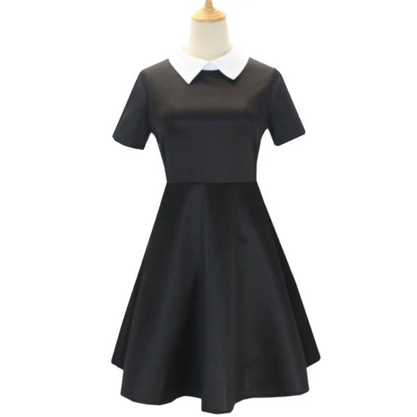 Robe de Costume de Cosplay du mercredi pour enfants, perruque pour filles, tenue de Cosplay du mercredi, Vintage, noir, impression gothique, Costume d'halloween