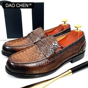 Jurk Leather 9d6ea Men Black Coffee Slip On Snake Print Dress Casual Shoes Wedding Office Banquet Loafers Shoes For Men 230518