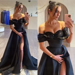 Dress Line Black een prom kralen nek off schouderavond elegante gesplitste plooien backless formele jurken voor speciale ocns es