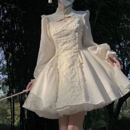Robe lolita robes à manches longues blanches pour femmes Cheongsams Nouveau élégant robe de fenêtre mince graduation des vêtements vintage fée charmante dentelle