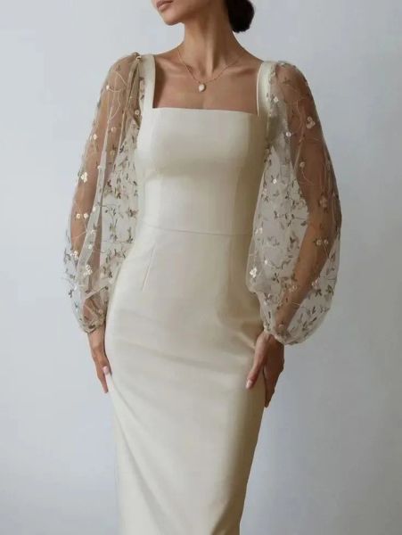 Robe Longue Robe Blanche Robes En Maille Femmes Broderie 2023 Mariage D'été Taille Haute Bandage Y2k Moulante Soirée Maxi Bal Robe