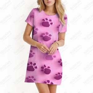 Vestido suelto de manga corta, vestido de moda Regular con cuello redondo, vestido de fiesta informal para mujer, vestido con estampado de palmeras y perro de dibujos animados