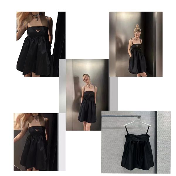 Robe Design de luxe petite robe noire douce robe gonflée cool mignon mignon mignon licou pliped jupe d'été