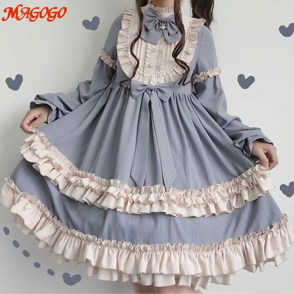 Robe Magogo Sweet Vintage Lolita Robe Femme Costume de manches longues Kawaii Nouvelle robe de style japonais mignon Bow pour filles