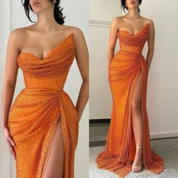 Dress Mermaid Ogstuff Orange Prom Strapless Sexy Formal Evening Jurken Elegant Ploes Net feestjurken voor speciale OCNS Split Robe de Soiree Es
