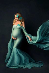 Robe sirène sans épaules robe de séance de maternité longue robe de grossesse volants femmes enceintes Maxi robe de maternité pour séance photo