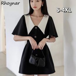 Robe Mini robe femmes été robe d'été S4XL Simple bureau dame vêtements Allmatch tendre basique Vintage élégant Ulzzang nouveau Design Ins