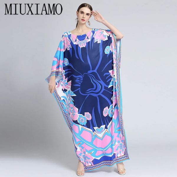 Robe MIUXIMAO 2023 bohème robe de grande taille Oneck manches chauve-souris robe Maxi femmes élastique soie longueur de plancher nouvelle mode caftan robe