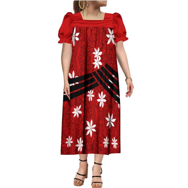 Vestido Mumu, vestido de manga corta para mujer, patrón de diseño de isla polinesia, vestido suelto de fiesta a media pierna para mujer, envío gratis