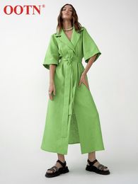 Vestido Oo elegante de algodón y lino, vestidos largos envolventes para mujer, cinturón de verano con cordones y muescas, vestido de oficina para mujer, vestido Aline dividido, bata para mujer