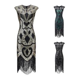 Robe Grande Taille S4XL Mode Femme Années 1920 Robe à clapet Vintage Great Gatsby Charleston Paillettes Gland Années 20 Robes de Soirée Costume de Fille