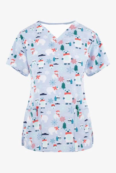 Vestido estampado para mujer, Top exfoliante con cuello Irregular, Top exfoliante con bolsillo, uniforme de enfermera de mariposa de manga corta, monos para tienda de mascotas