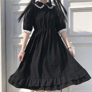 Robe QWEEK automne noir Kawaii Style Lolita robe Mori fille fée mignonne Lolita col claudine robe à manches bouffantes 2021 mode femmes