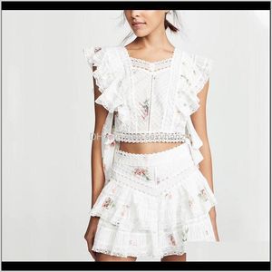 Ensembles de robes Vêtements pour femmes Vêtements Drop Delivery 2021 Runway Designer Floral Imprimé Deux Set Summer Sweet White Lace Patchwork Top + Short 2 P