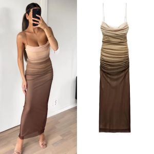 Jurk sexy gradiënt mesh sling jurk vrouwen mode slanke backless prom jurken elegante casual vrouwelijke feestclub avondvestidos gewaad