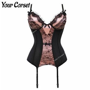 Vestido Lencería sexy Corsé Top Victoriano Corsé de encaje Bustier Liga Correas Conjunto de lencería erótica privada Corsé con lazo con correas