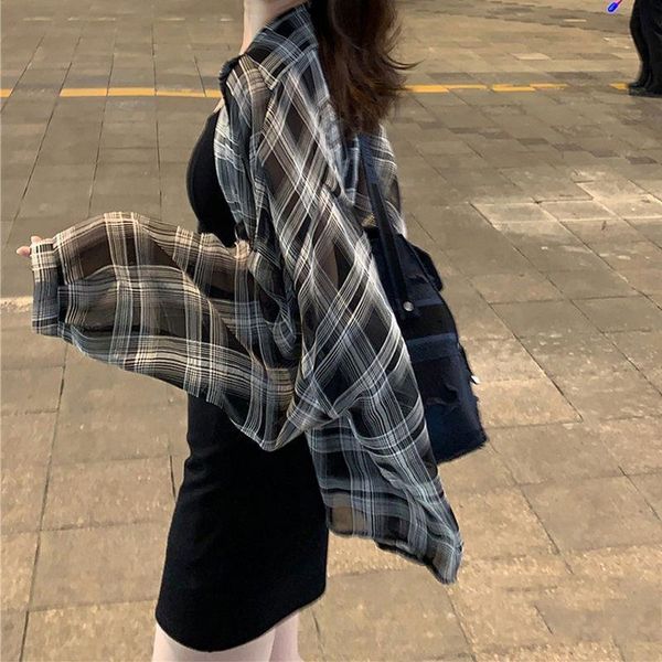 CHIMES VOIRES FEMMES PLaid Paigne Élegant Daily Diswear Murffon Summer Sunroproof Casual Trendy Femme Ulzzang Long Mancheve Vêtements Basic