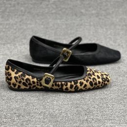 Vestido sapato s plana moda redonda toe leopardo impressão casual respirável deslizamento em senhoras ao ar livre mary jane 230925