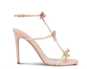 Zapato de vestir Sandalia de boda mujer tacones altos renes-c Elegantes sandalias joya CATERINA strass Doble lazo marca de lujo diseñador súper calidad
