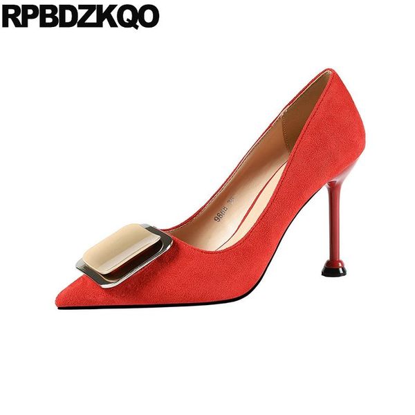 Zapatos de vestir 10 42 Scarpin Casual Bombas de gamuza Negro Rojo Tamaño 33 Plus 4 34 Stiletto fino 2021 Punta puntiaguda Tacones altos China