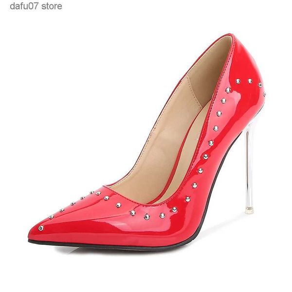 Chaussures de robe 11cm Sexy Fétiche Talons Hauts Femme Pompes Argent Plaqué Talon Femelle Nude Rose Stiletto Bureau Woemns Chaussures En Cuir Taille 46H2431