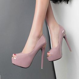 Kledingschoenen 12 cm super hoge hakken stiletto lente herfst vis mond vrouwen waterdicht platform ondiepe pompen feest