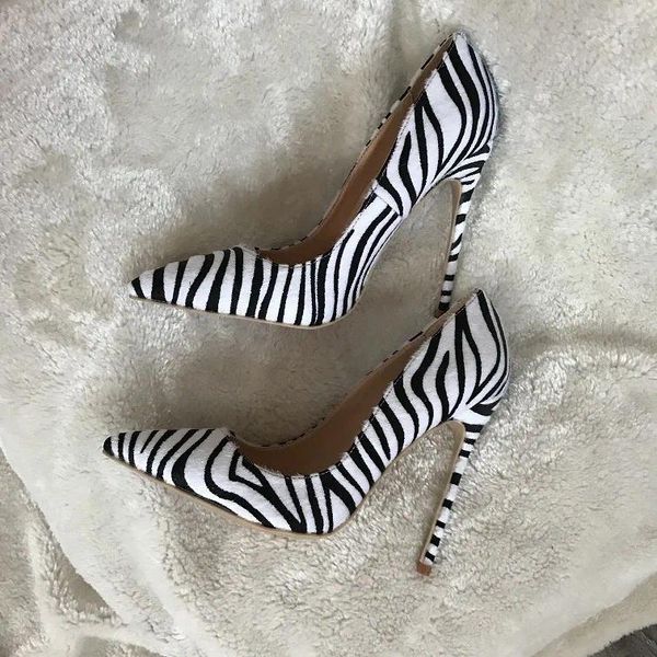 Chaussures habillées 12cm Femmes Zebra Pompes Noir Blanc Stripe Élégant Talon Haut 8cm Chaussure De Mariage 33-40Big Taille Top Qualité 10cm Nice