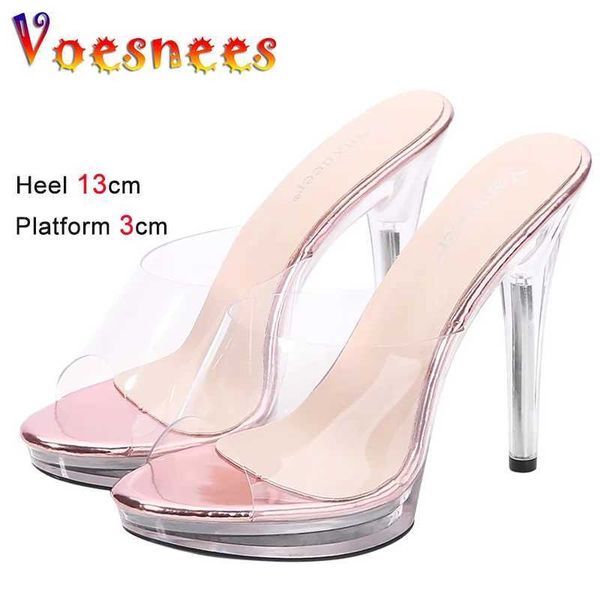 Zapatos de vestir 13 cm Sandalias transparentes Zapatillas modernas al aire libre para mujeres 2024 Verano Nuevo Cristal Tacones finos Sexy Girls Party High H240325