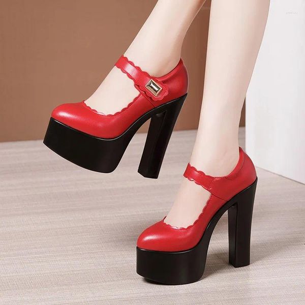 Chaussures habillées 15cm Extremm Small Size 32-43 Chunky Plategle Pumps Red White Wedding 2023 Spring Block High Heels Model Party