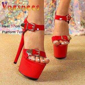 Chaussures de robe 17cm Sandales de plate-forme d'été pour femmes T-Runway Style Talons hauts Mode Boucle Design Stilettos Night Club Pole DancingIYSQ H240321