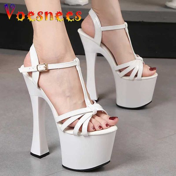 Chaussures de robe 18cm super talons hauts talon épais été nouvelle boucle sangle plate-forme sexy fête femmes discothèque strip-teaseuse marche spectacle sandales h240325