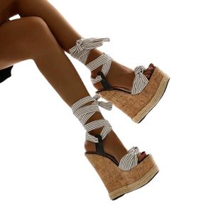 Jurk schoenen 2021 Italiaanse stijl wedge sandalen vrouwelijke touw comfortabele hoge hak 42 grote maat 17 cm