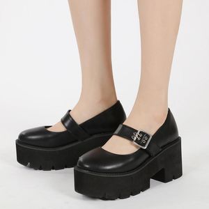 Dress Shoes 2021 Leather Sweet Women Platform Mary Jane Solid Color Casual Females Pumps Wedges Buckle Chunky For Ladies