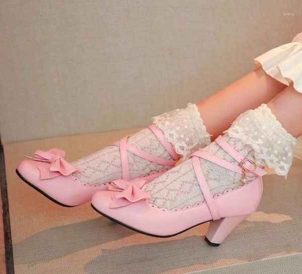Zapatos de vestir 2021 lolita kawaii tacones altos con correa de cruz de mujer lindas cajas de lazo tacón damas chicas cosplay16547033