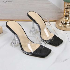 Chaussures habillées 2021 Nouveau été Transparent PVC Femmes Slippers Slaiders Toe Toe Clear Talèled Mules glisse High Heels Sandals H2404034P31