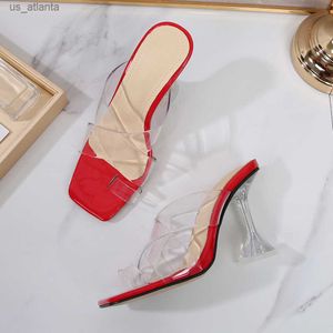 Chaussures habillées 2021 Nouveau été Transparent PVC Femmes Slippers Slippers Tree Toe Clear Talèled Mules glisse High Talons Sandals H240403ZHTH