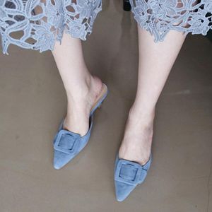 Zapatos de vestir 2021 primavera y otoño versión coreana sandalias de moda tacón punta baja mujer fino azul alto desnudo Magenta