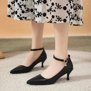 Dress Shoes 2022 Classic High Heels Black Mat Comfort Ankle Strap ol kantoor dames groot formaat 35-45
