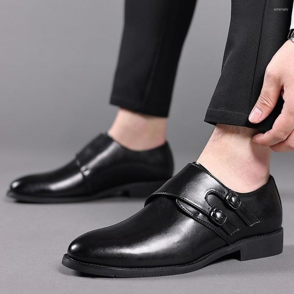 Robe chaussures 2022 Designer de mode pointu moine sangle noir plat pour hommes fête marié formel mariage bal Oxford Zapatos de Novi