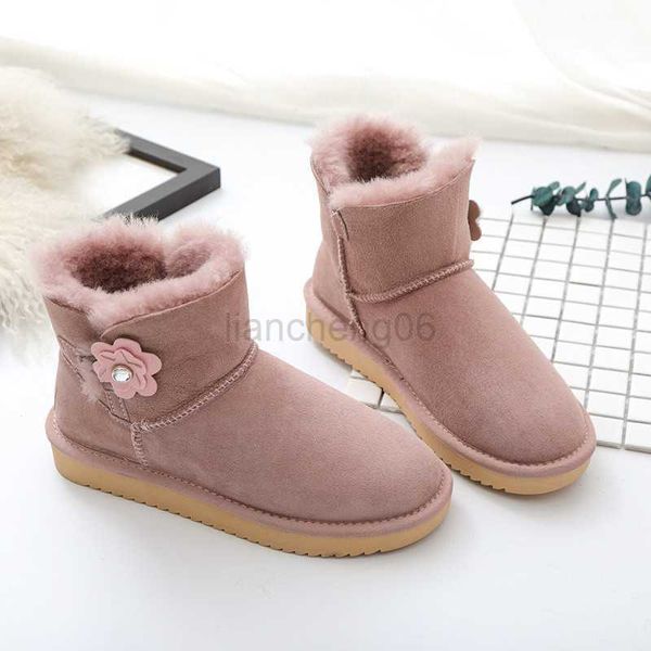 Zapatos de vestir 2022 Venta caliente Mujeres de alta calidad Genuina Pabino de oveja Botas de nieve de cuero 100% Natural de piel Nieve Botas de invierno calientes Botas de tobillo X230519