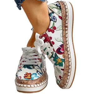 Dress Shoes 2022 Leisure Platform Chunky Female Sneakers Casual Floral Lace Up Sewing Round Toe Vulcanize Shoes Women Fashion Shoes Woman L230302